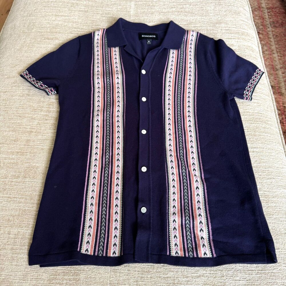 Bonobos Men's Hudson Cabana Sweater Polo Navy w/Stripes Sz XS